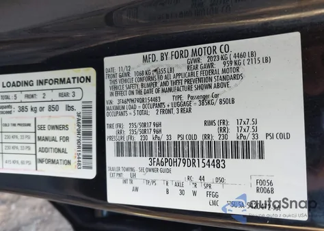 2013 Ford Fusion Se z USA, uszkodzony, nr VIN 3FA6P0H79DR154483